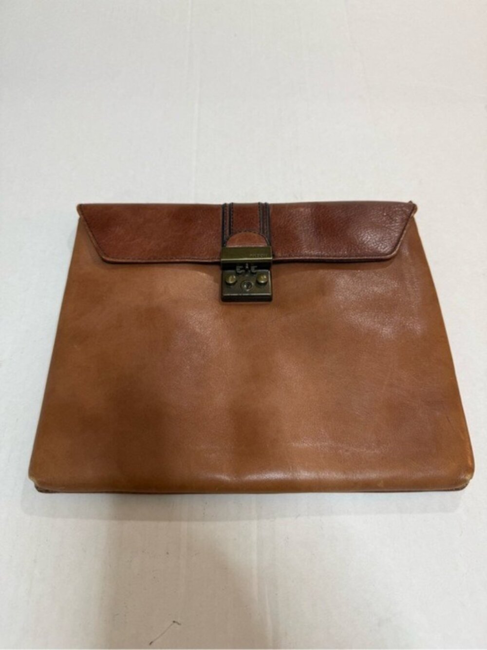 Fossil Brown Leather Clutch Portfolio Envelope Organizer Lock Closure SL2949